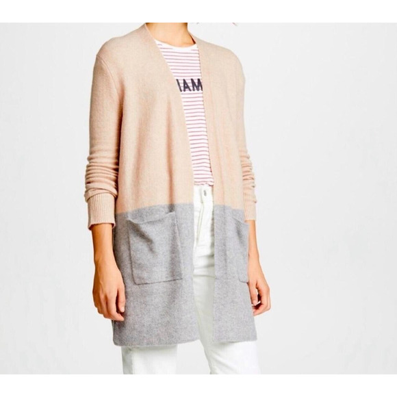 Madewell Cardigan Women XXS Beige Gray Kent Open Colorblock Wool Alpaca Pockets - Picture 5 of 5